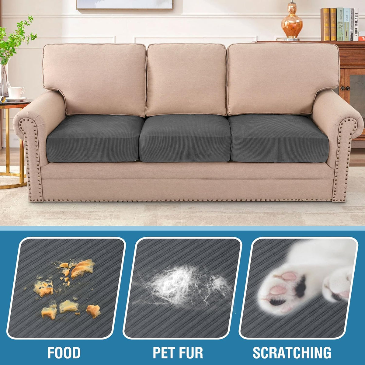 H.VERSAILTEX Velvet Stretch Couch Cushion Cover Plush Cushion Slipcover for Chair Loveseat Sofa