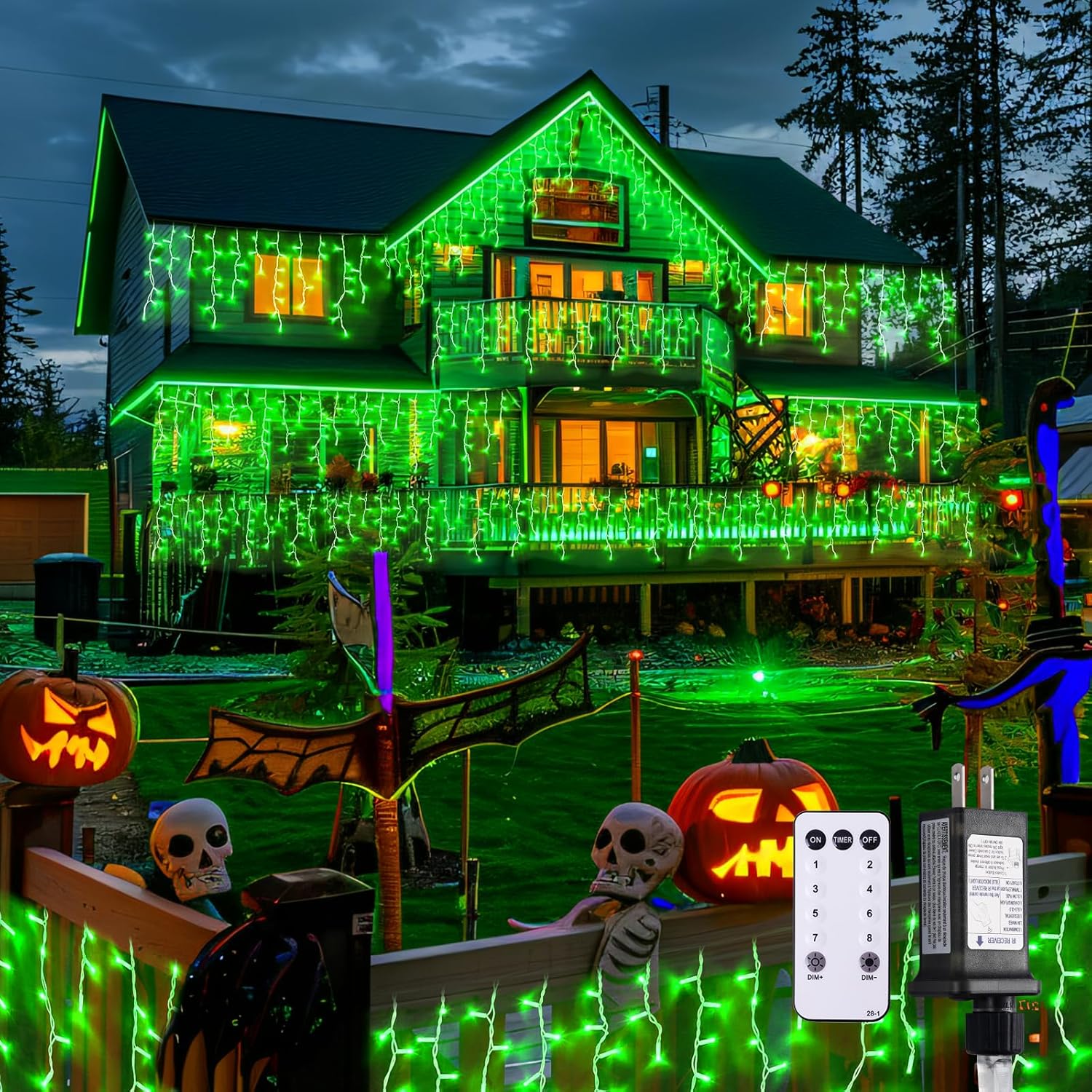 JMEXSUSS 400 LED 38.8F Green Icicle Lights for Halloween Decorations, Green Halloween Lights Indoor