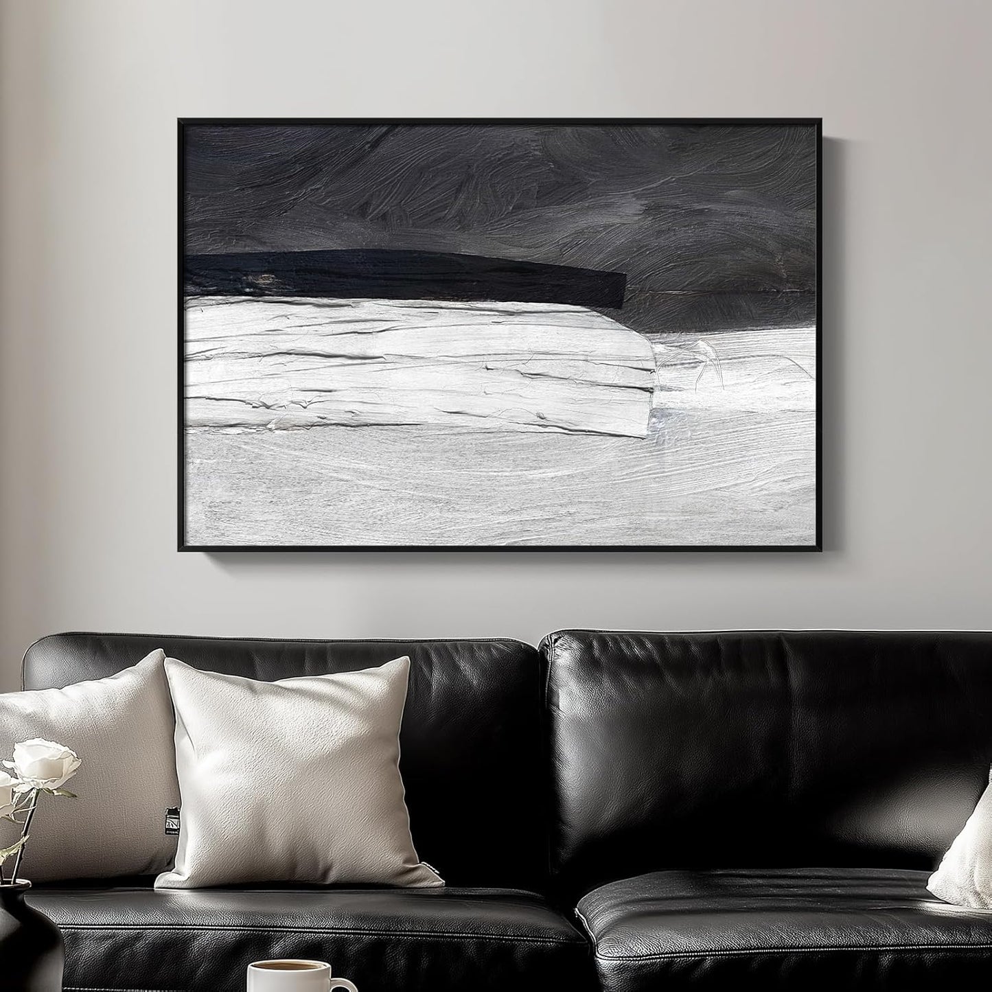 Framed Black and White Abstract Canvas Wall Art, Modern Art Prints Paintings Artwork for Walls