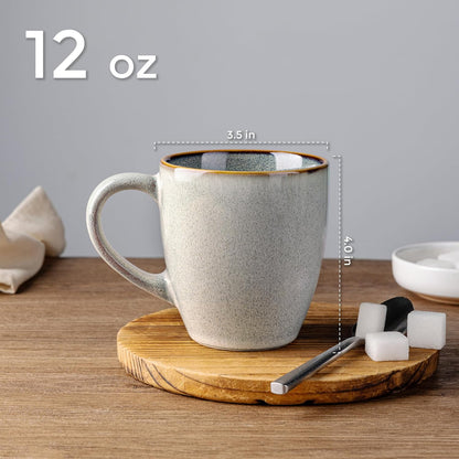 GBHOME Ceramic Coffee Mugs Set of 4, 12oz Stoneware Coffee Mugs Set For Dad Mom Women MEN, Light