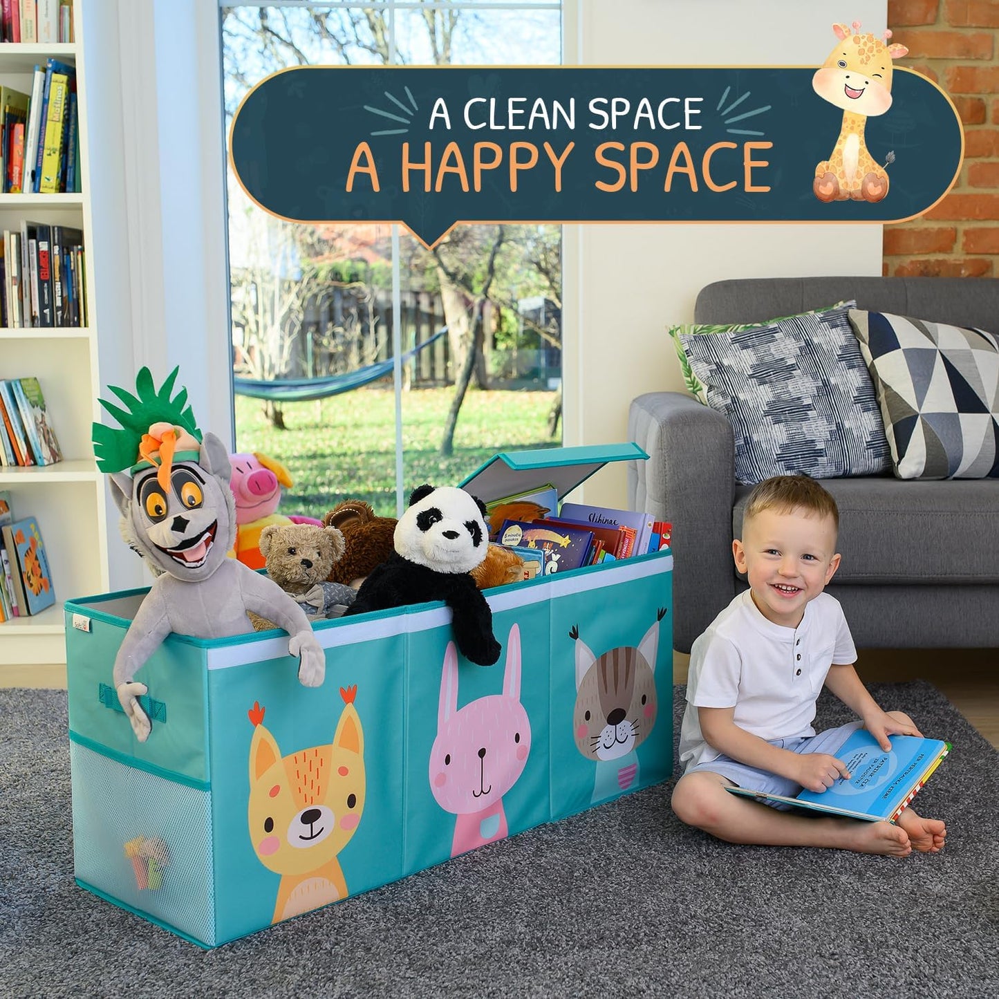 Extra Large Toy Storage Organizer with Lid - Sturdy, Collapsible Toy Chest Storage Box with Cute