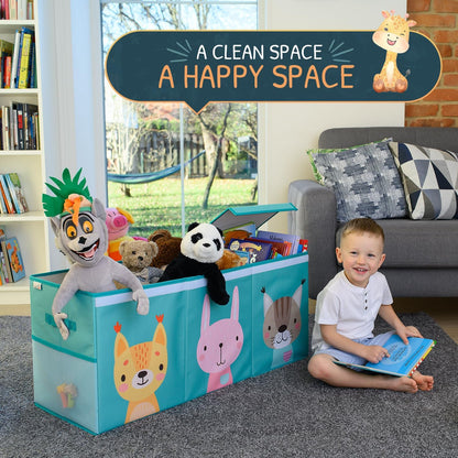 Extra Large Toy Storage Organizer with Lid - Sturdy, Collapsible Toy Chest Storage Box with Cute