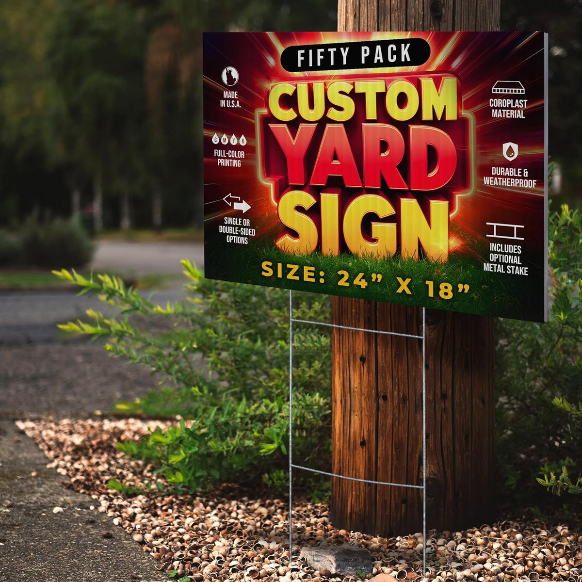 50 Pack 24"x18" Custom Yard Signs with Stakes, Personalized Yard Signs for Outdoors, Customized