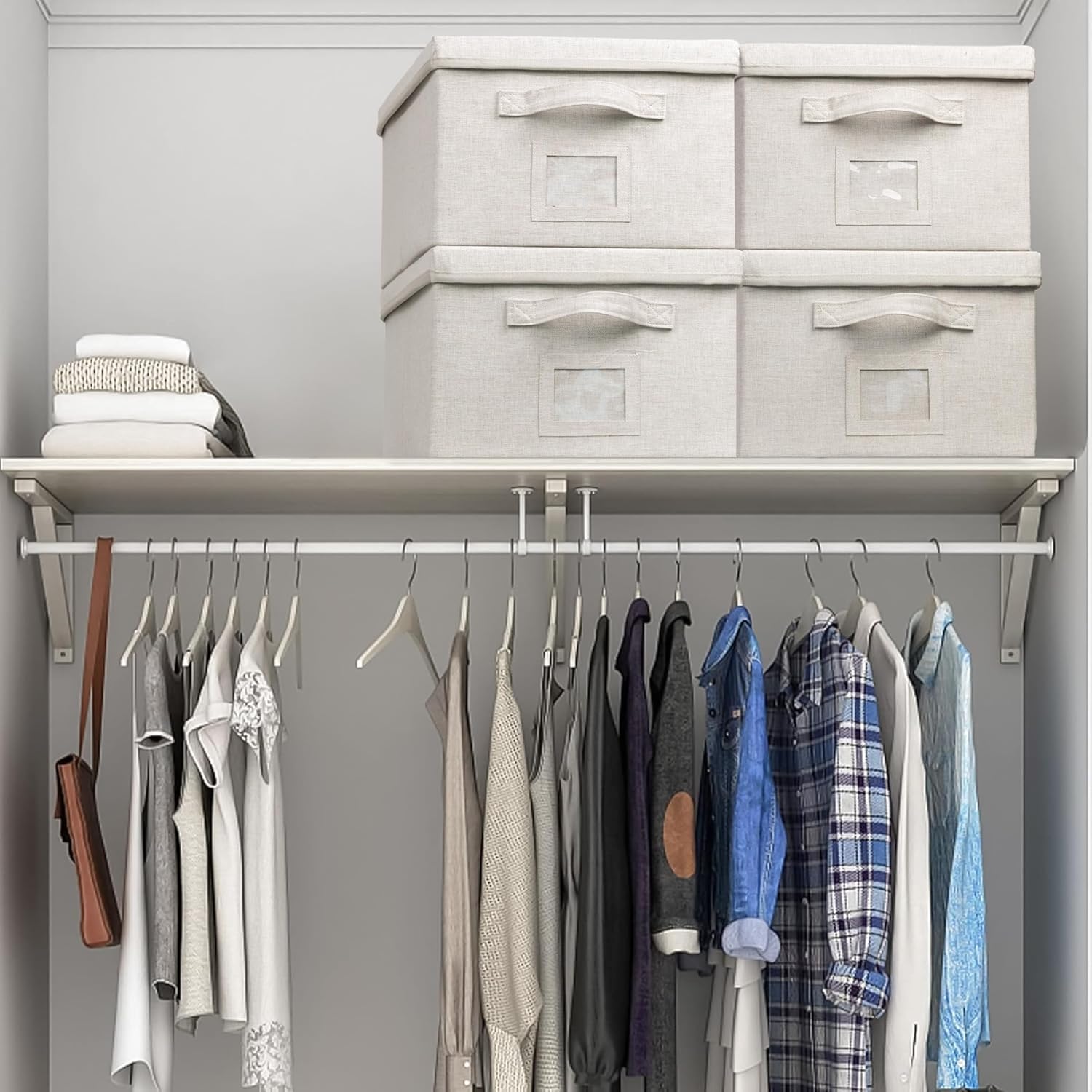 Large 17''x12'' Quart Collapsible Stackable Storage Bins with Lids, 6 Packs Off White Fabric Closet