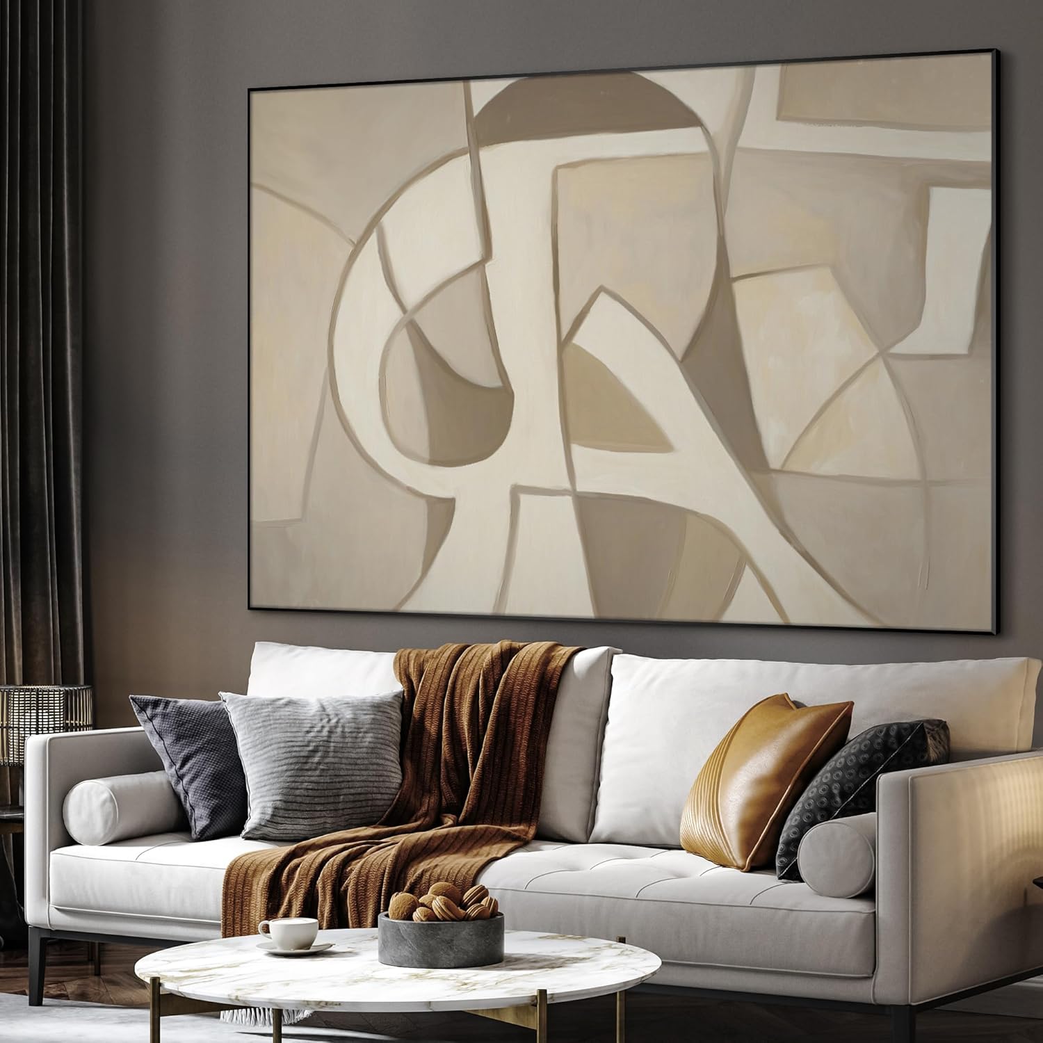 SIGNWIN 36"x46" Extra Large Framed Wall Art Neutral Abstract Geometric in Mid-Century Style