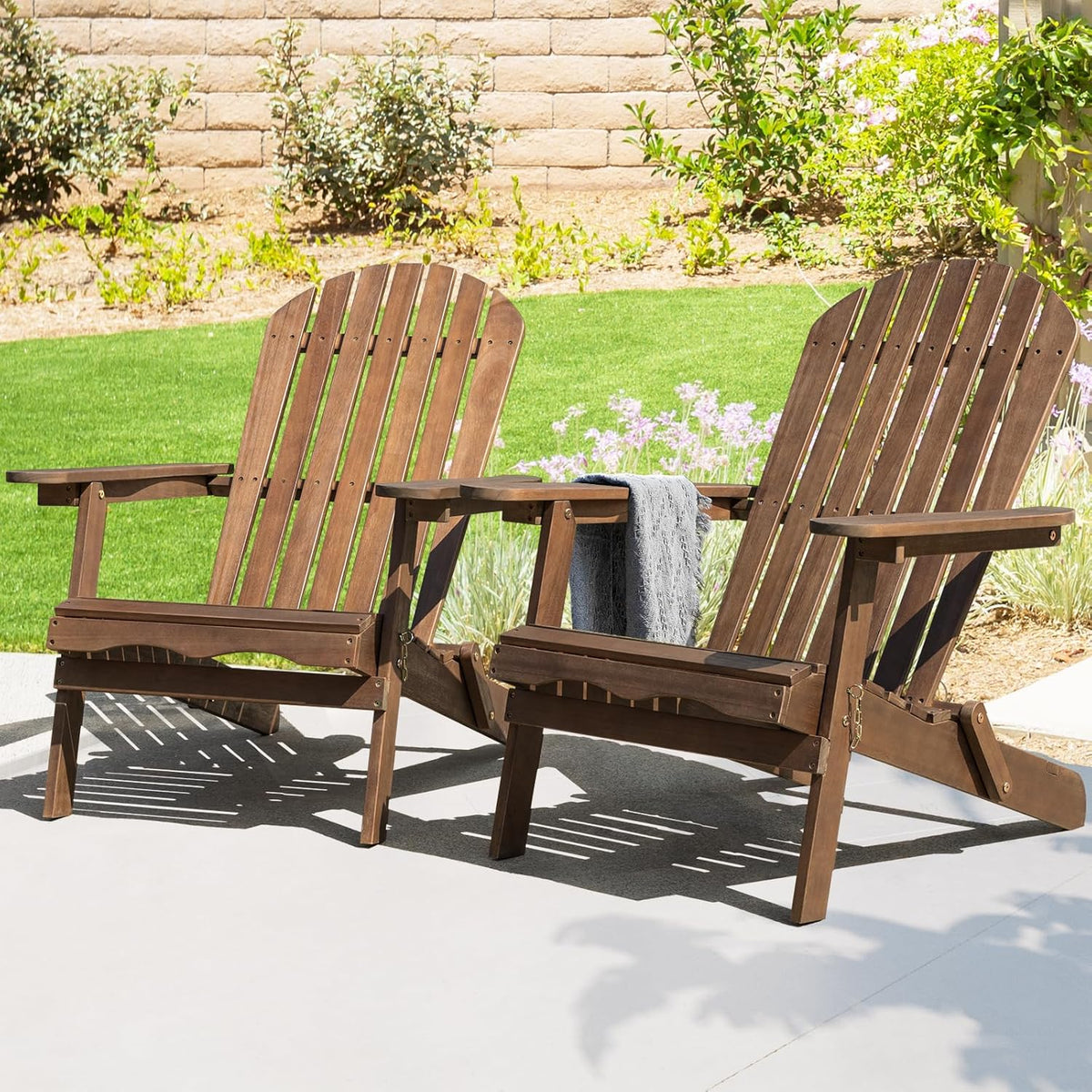 IDZO Outdoor Adirondack Chair Set of 2, Pre-Assembled Backrest, Patio Furniture Set, Outdoor
