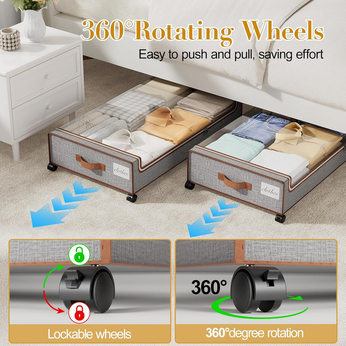 Yecaye Under Bed Storage with Wheels, 4 Pack Under Bed Storage Containers with Clear Lids & Label