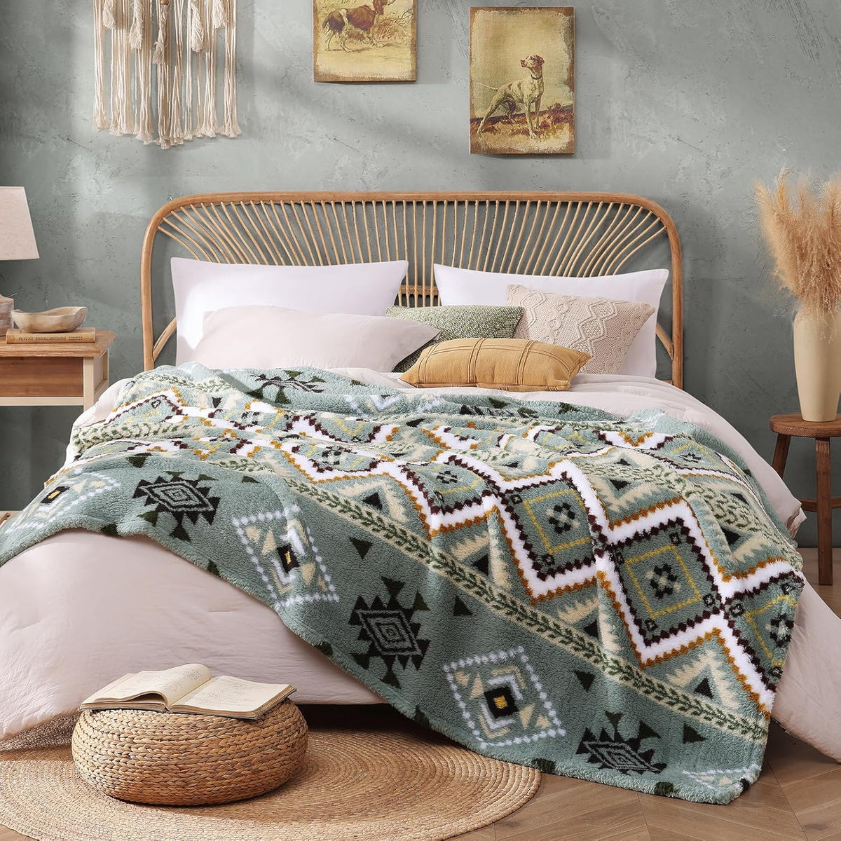 CASAAGUSTO Boho Sherpa Blanket, Aztec Twin Blanket,Ultra Soft, Warm, Cozy, Plush, Thick Fleece