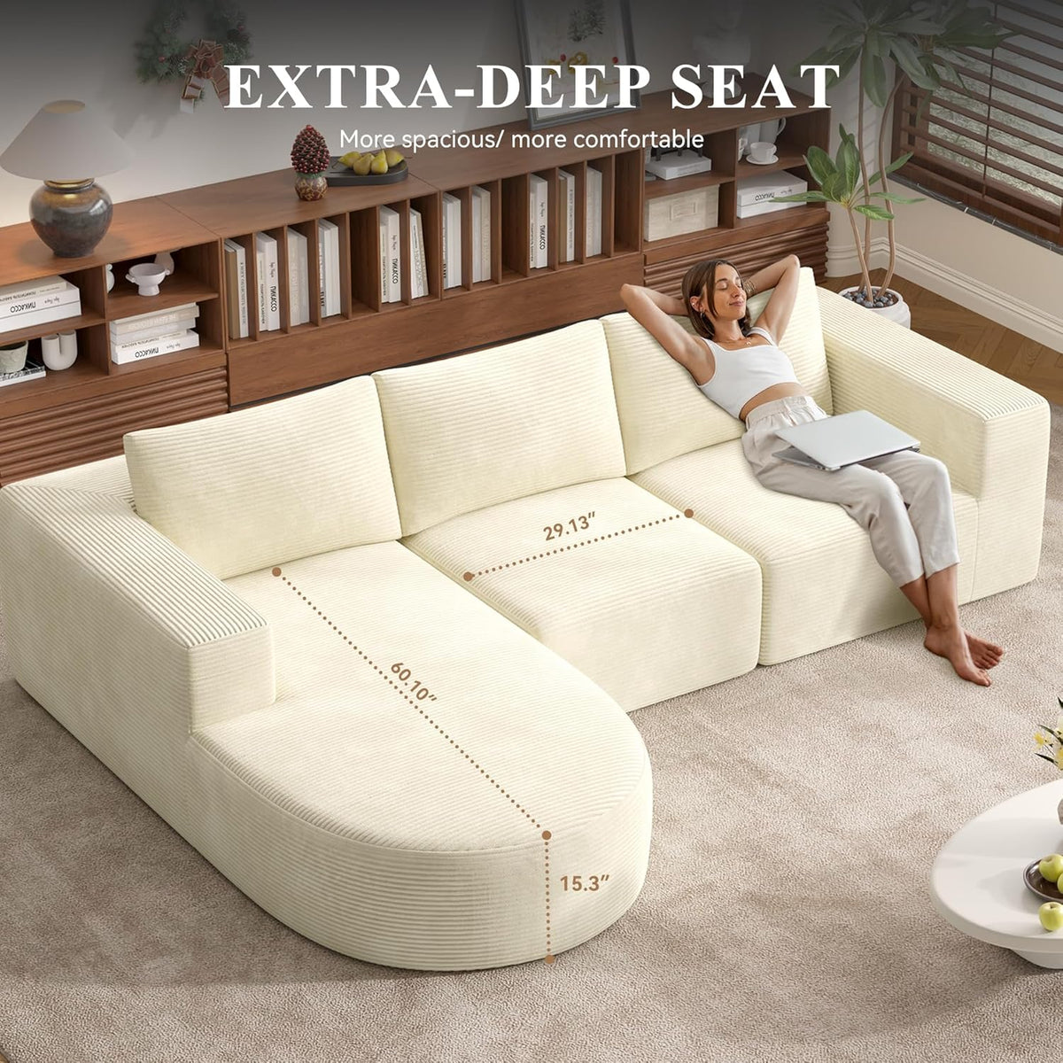Modular Sectional Sofa with L-Shape Chaise,Cloud Sectional Modern Sleeper Couch with Deep