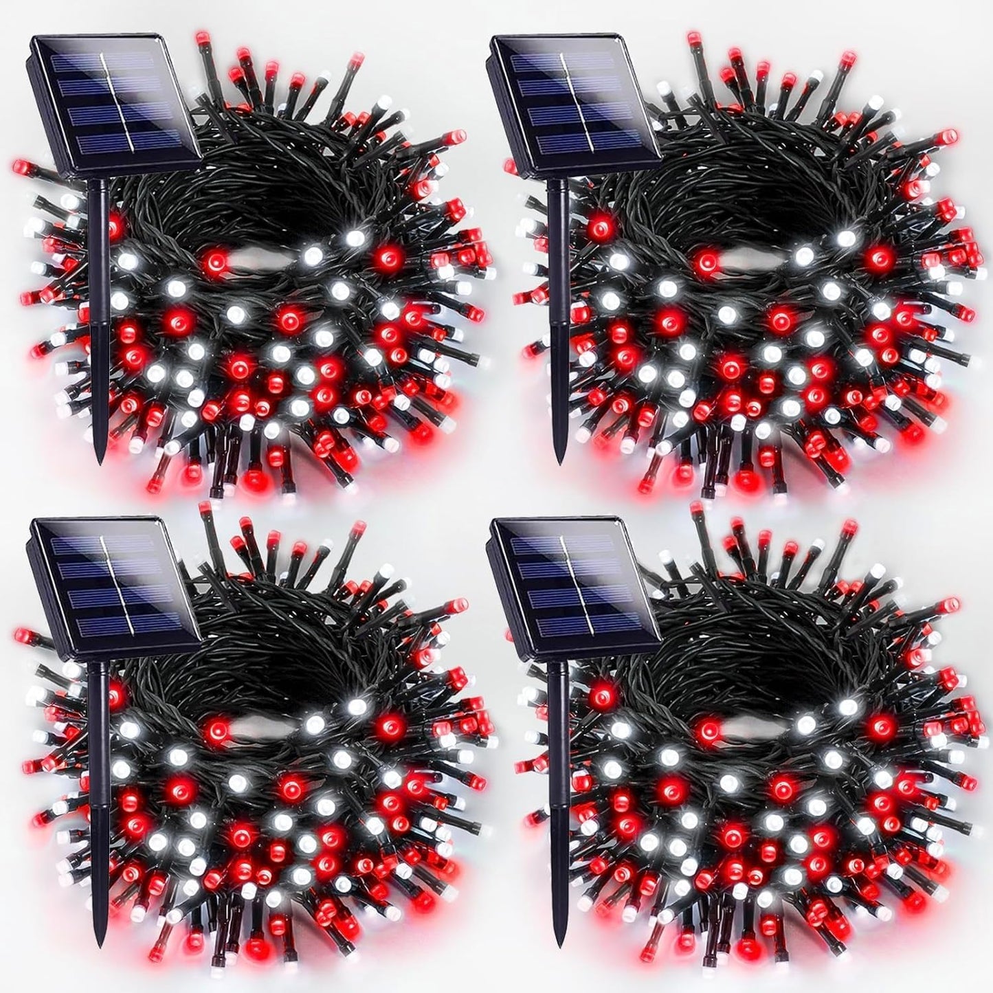 4-pack Red and White Solar Christmas Lights Outdoor Waterproof, 400LED 132FT Solar Powered LED