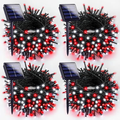 4-pack Red and White Solar Christmas Lights Outdoor Waterproof, 400LED 132FT Solar Powered LED