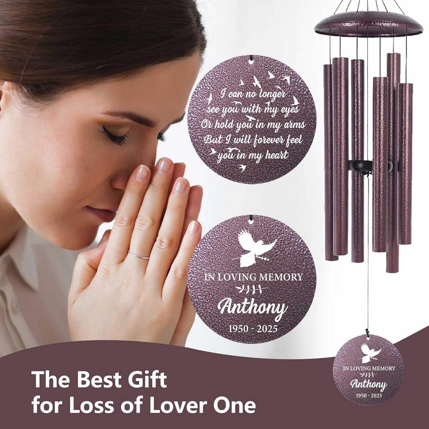 ASTARIN Large Engraving Wind Chime Memorial, Personalized Windchimes in Memory of a Loved One, Loss