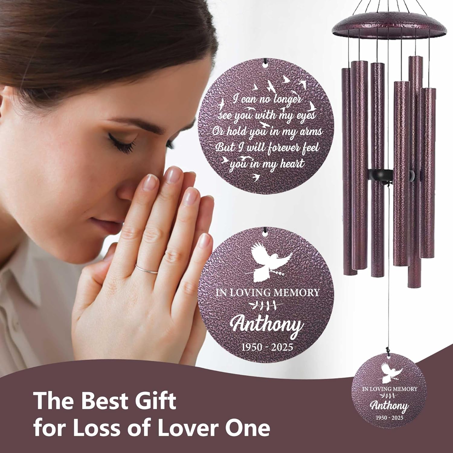 ASTARIN Large Engraving Wind Chime Memorial, Personalized Windchimes in Memory of a Loved One, Loss