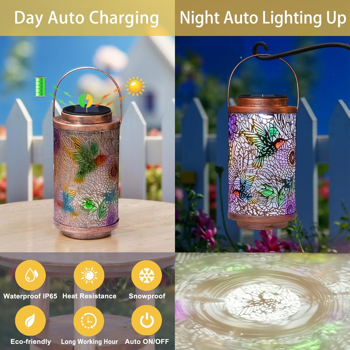 2Pack Solar Lanterns Outdoor Waterproof Hummingbird Colorful Garden Gifts for Mom, Multicolor Solar