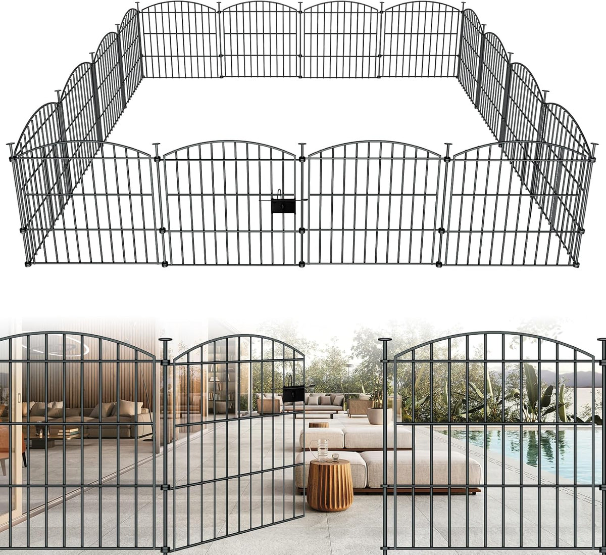10 Panels Garden Fence Dog Fence Outdoor for Yard, 24in H x 20ft L Rustproof Metal Fencing with