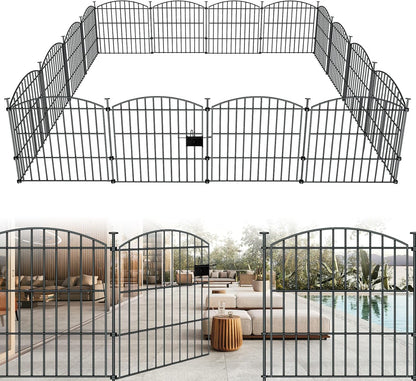 10 Panels Garden Fence Dog Fence Outdoor for Yard, 24in H x 20ft L Rustproof Metal Fencing with