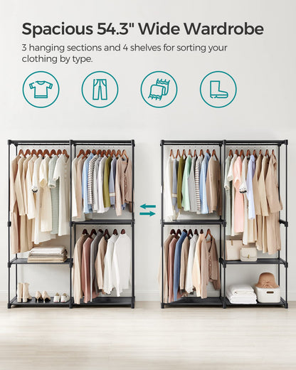 SONGMICS Portable Closet, Freestanding Closet Organizer, Clothes Rack with Shelves, Hanging Rods