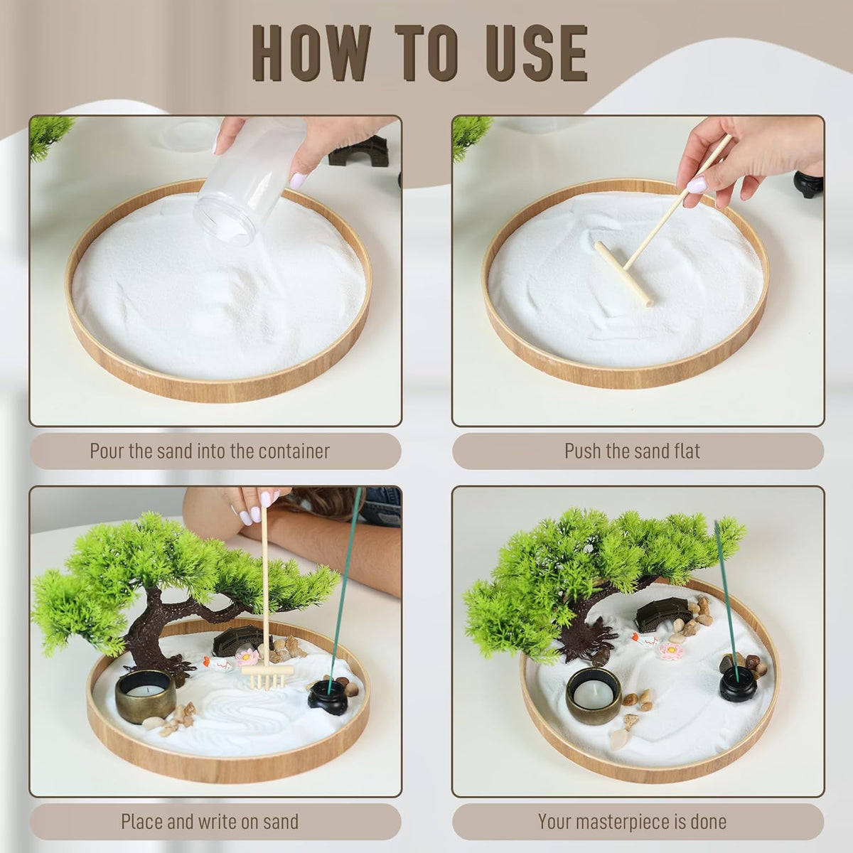 Japanese Zen Garden for Desk - Zen Garden Sand Kit, Artificial Bonsai Tree, Rakes & Accessories