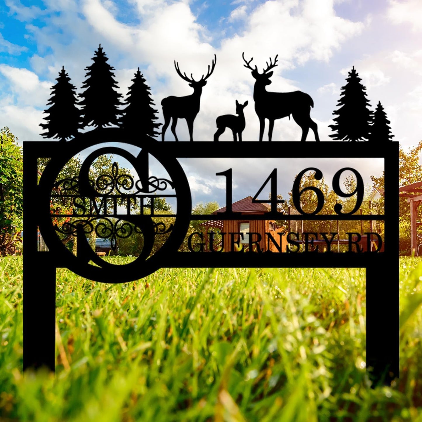 Personalized Deer Custom Garden Address Sign with Metal Stake, Housewarming Gift, Outside Camping