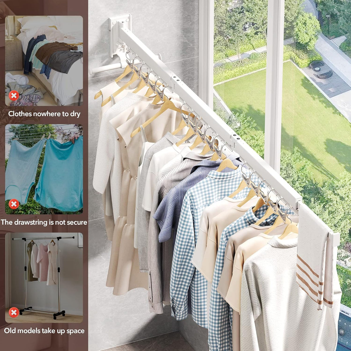Wall Mounted Clothes Hanger,Clothes Drying Rack,Laundry Rack Wall Mount,Drying Rack