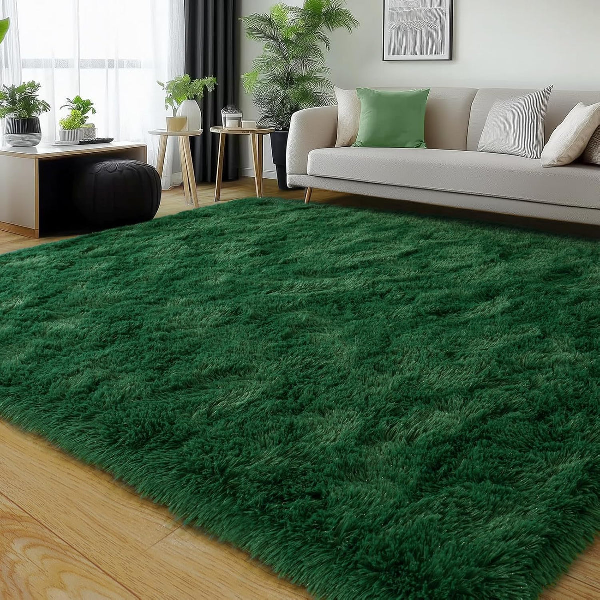 Rezutan 8x10 Rugs for Living Room, Large Comfy Modern Shaggy Fluffy Dark Green Area Rugs for