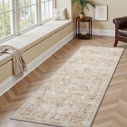 AMOAMI-2X6 Runner Rug-Washable Runners for Hallways-Soft Non Slip Bedside Rugs for Bedroom-Vintage