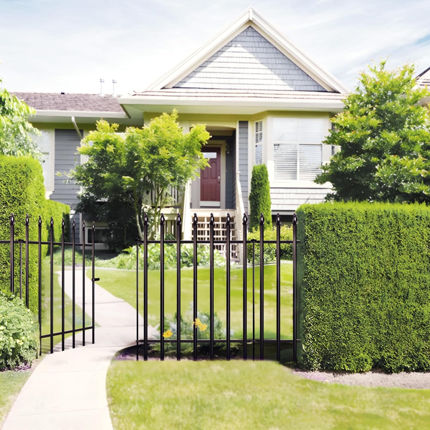 Metal Garden Fence 36" Wide x 28" High, 5 Panels (4 Panels + 1 Gate), Total 11.6 feet, Metal Border