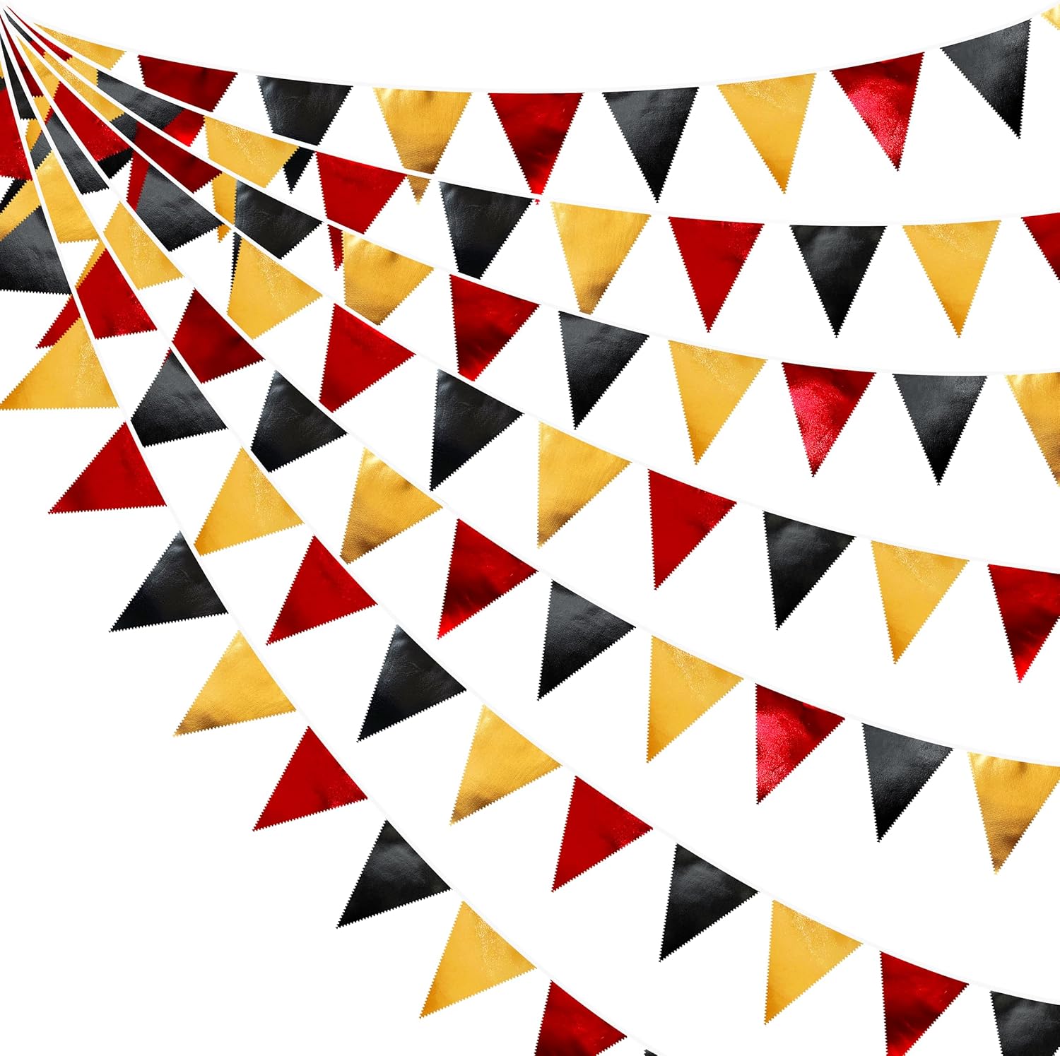 Red Black Gold Party Decorations Metallic Fabric Triangle Pennant Banner Flag Bunting Garland for
