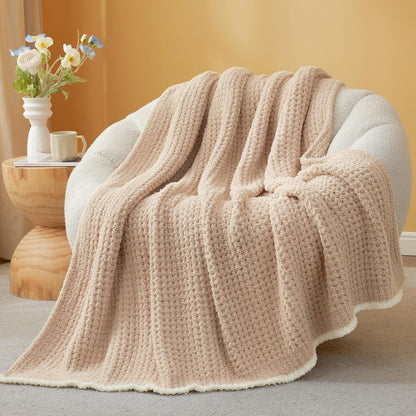 Snuggle Sac Waffle Throw Blanket for Couch Bed Sofa 50x60 inches, Reversible Beige Blanket