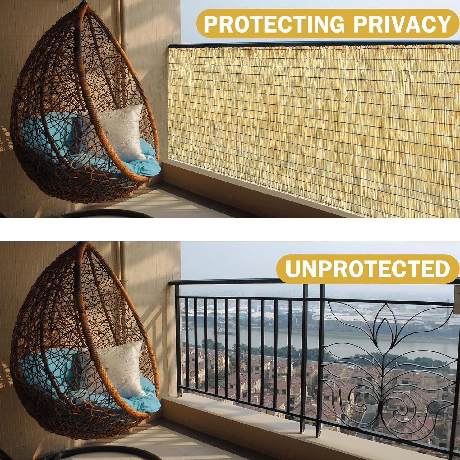 Bamboo Reed Fencing, Natural Bamboo Fence Rolls 3 Feet High, Decorative Reed Curtains Privacy