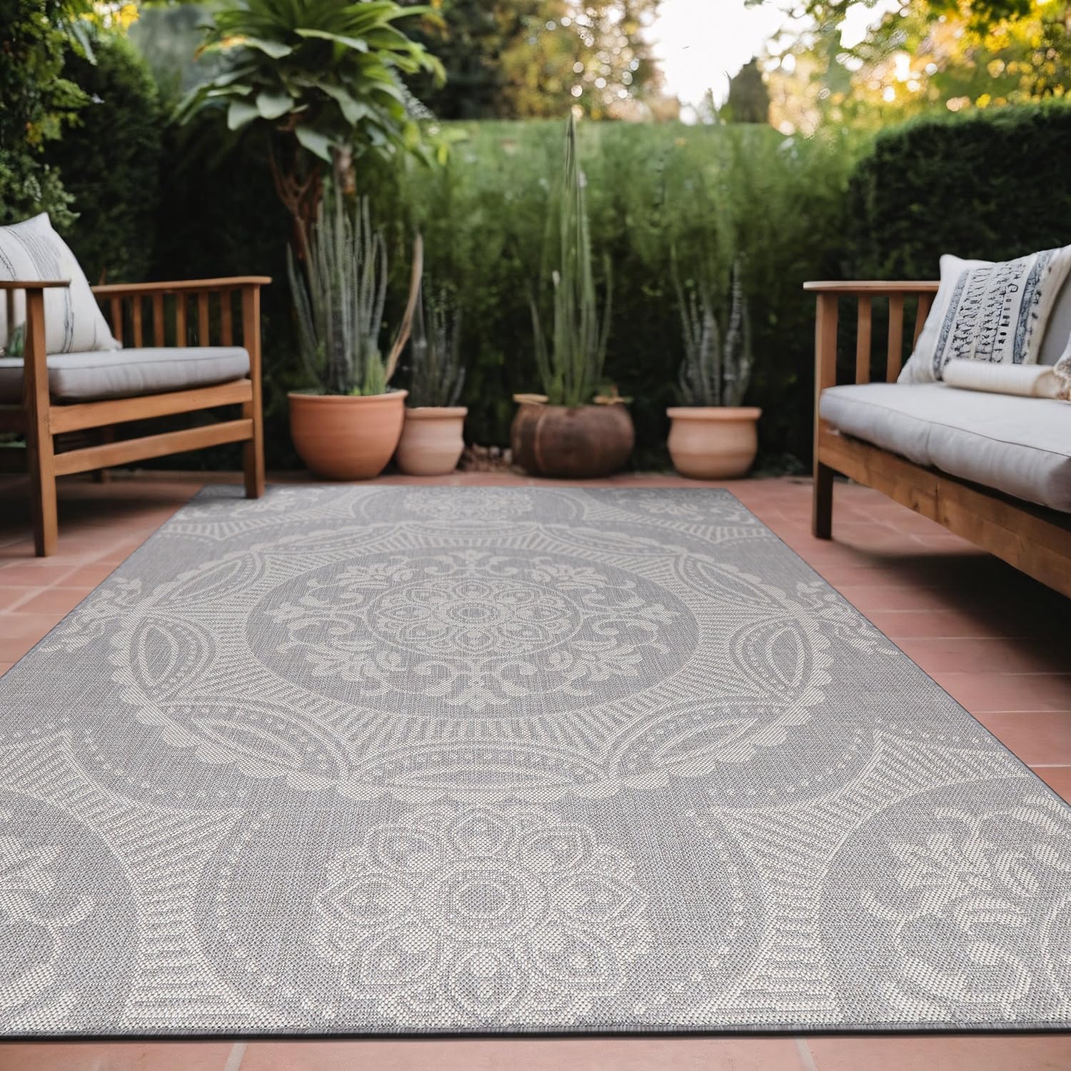 Medallion Outdoor Rug 6x9 Washable Outside Carpet for Indoor Patio Porch Waterproof Easy Cleaning