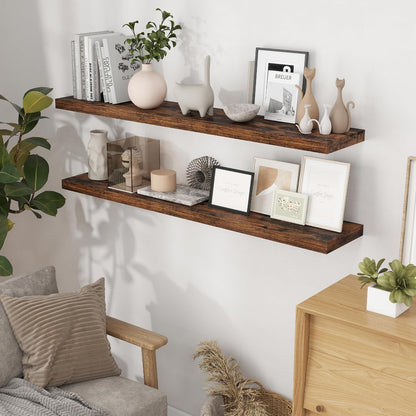 55 Inch Floating Shelves Set of 2, Rustic 55 x 9 Floating Shelf for Wall, 9 Inch Deep Wall Shelves
