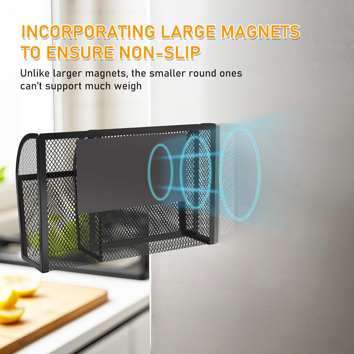 Magnetic Pencil Holder-Magnetic Basket for Fridge 3-Grid Mesh Magnetic Pen Holder for Refrigerator