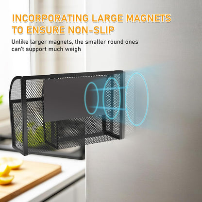 Magnetic Pencil Holder-Magnetic Basket for Fridge 3-Grid Mesh Magnetic Pen Holder for Refrigerator