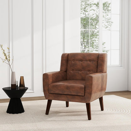 UIXE Faux Leather Accent Chair, Morden Upholstered Armchair for Living Room, Button Tufted Arm