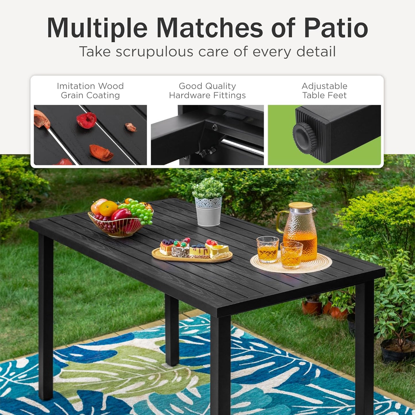 PHI VILLA 5 Piece Patio Bar Height Dining Set, 4 Outdoor Counter Height Swivel Bar Stools with Red