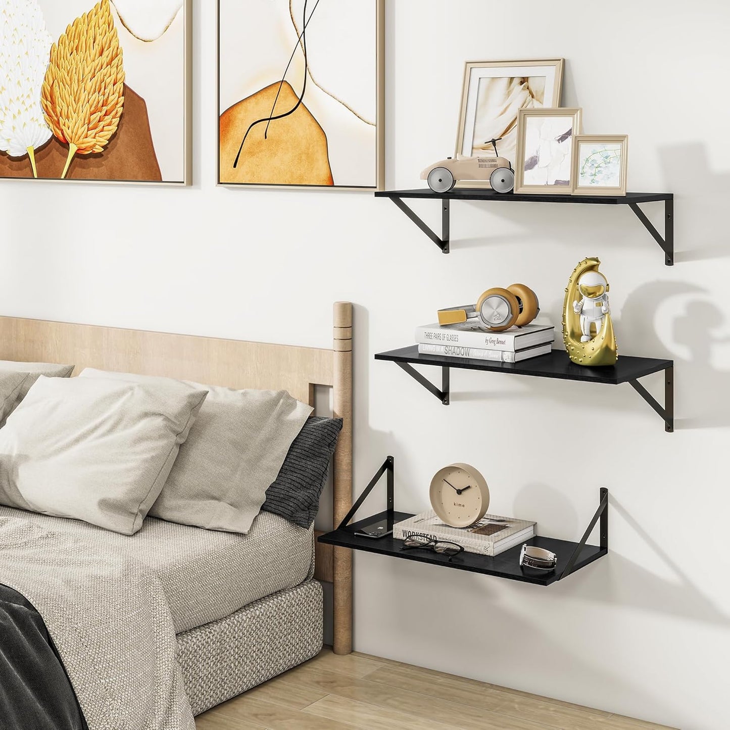Heimlove 24" W x 12" D Wall Shelves for Books, 12 Inch Deep Floating Shelves Set of 3, Wide