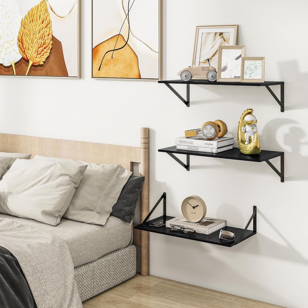 Heimlove 24" W x 12" D Wall Shelves for Books, 12 Inch Deep Floating Shelves Set of 3, Wide
