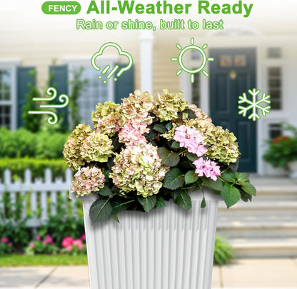 FENCY Set of 2 Tall Planters for Outdoor Plants, 24 Inch Large Tapered Pots with Drainage Trays
