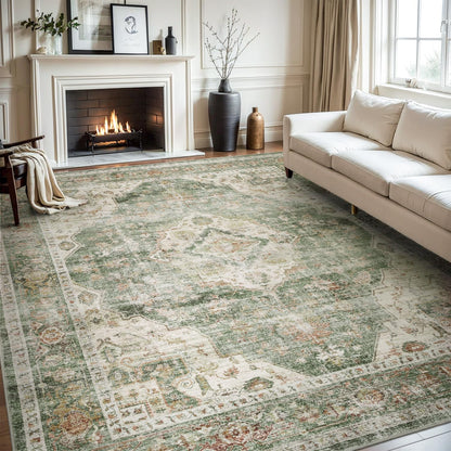 AMOAMI-Area Rug 8X10 Rugs for Living Room-Vintage Soft Green Rugs for Bedroom-Non Slip