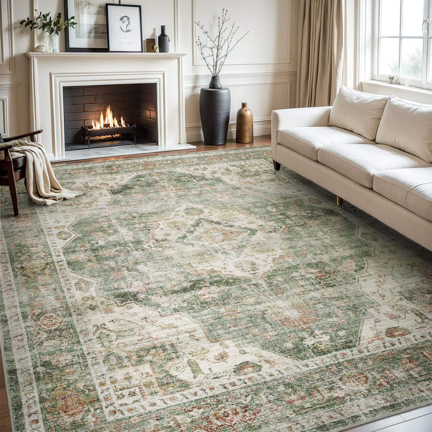 AMOAMI-Area Rug 6X9 Rugs for Living Room-Vintage Soft Green Rugs for Bedroom-Non Slip