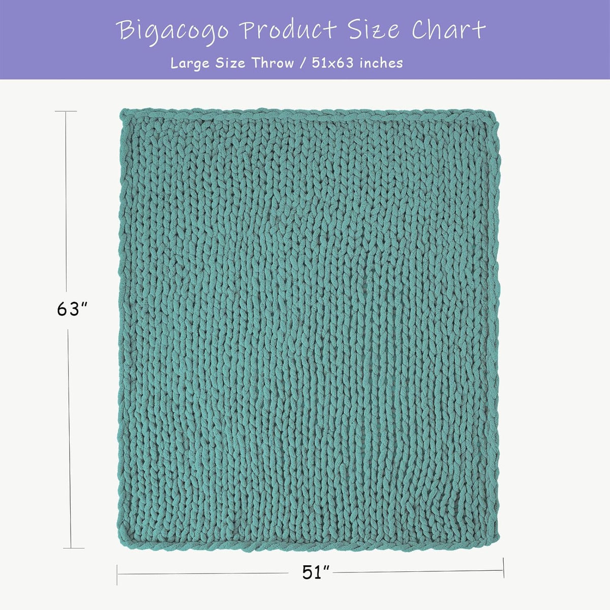 Bigacogo Chunky Knit Throw Blanket for Couch, 51x63 inches, 100% Hand Knitted with Thick Jumbo