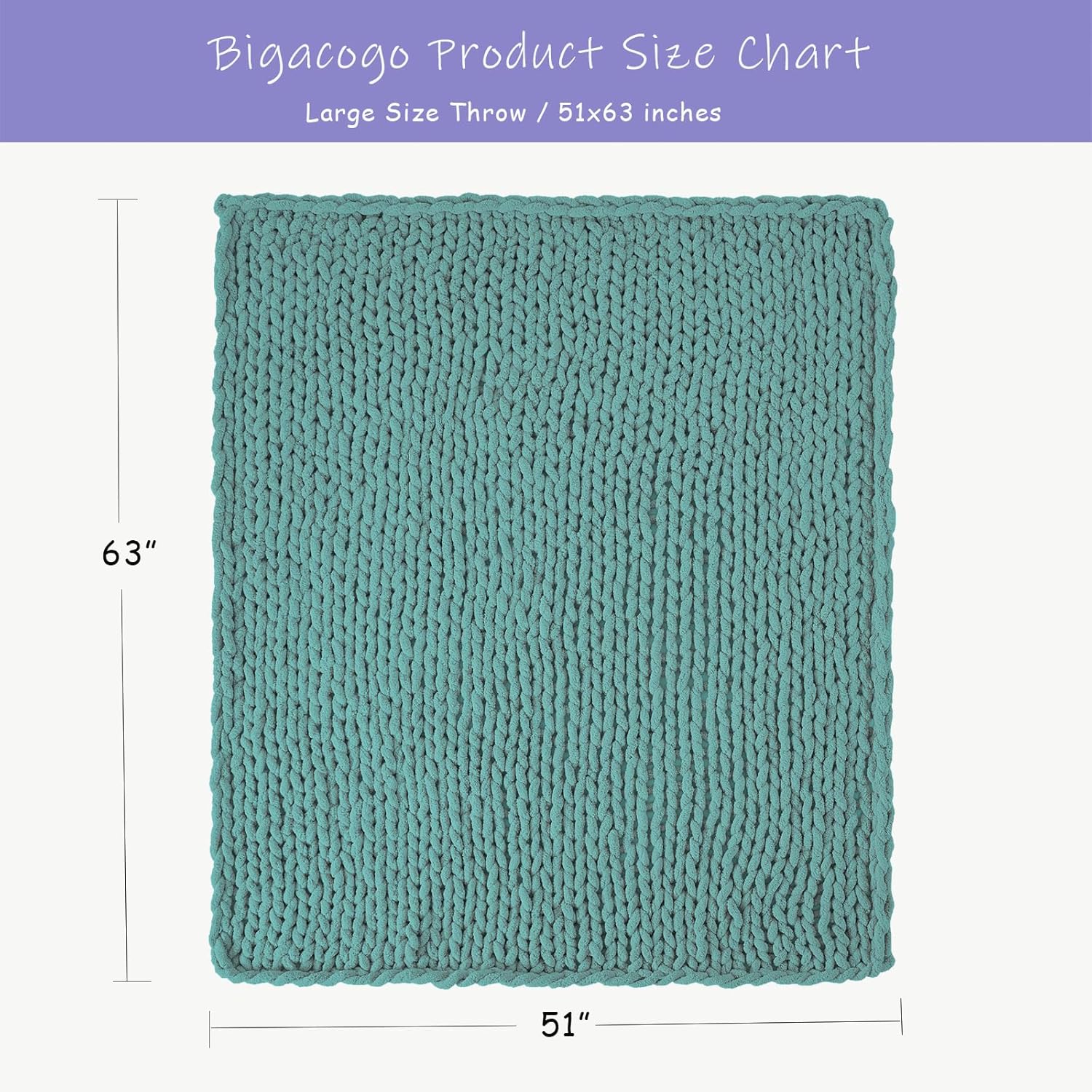 Bigacogo Chunky Knit Throw Blanket for Couch, 51x63 inches, 100% Hand Knitted with Thick Jumbo