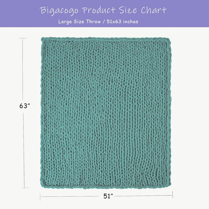 Bigacogo Chunky Knit Throw Blanket for Couch, 51x63 inches, 100% Hand Knitted with Thick Jumbo