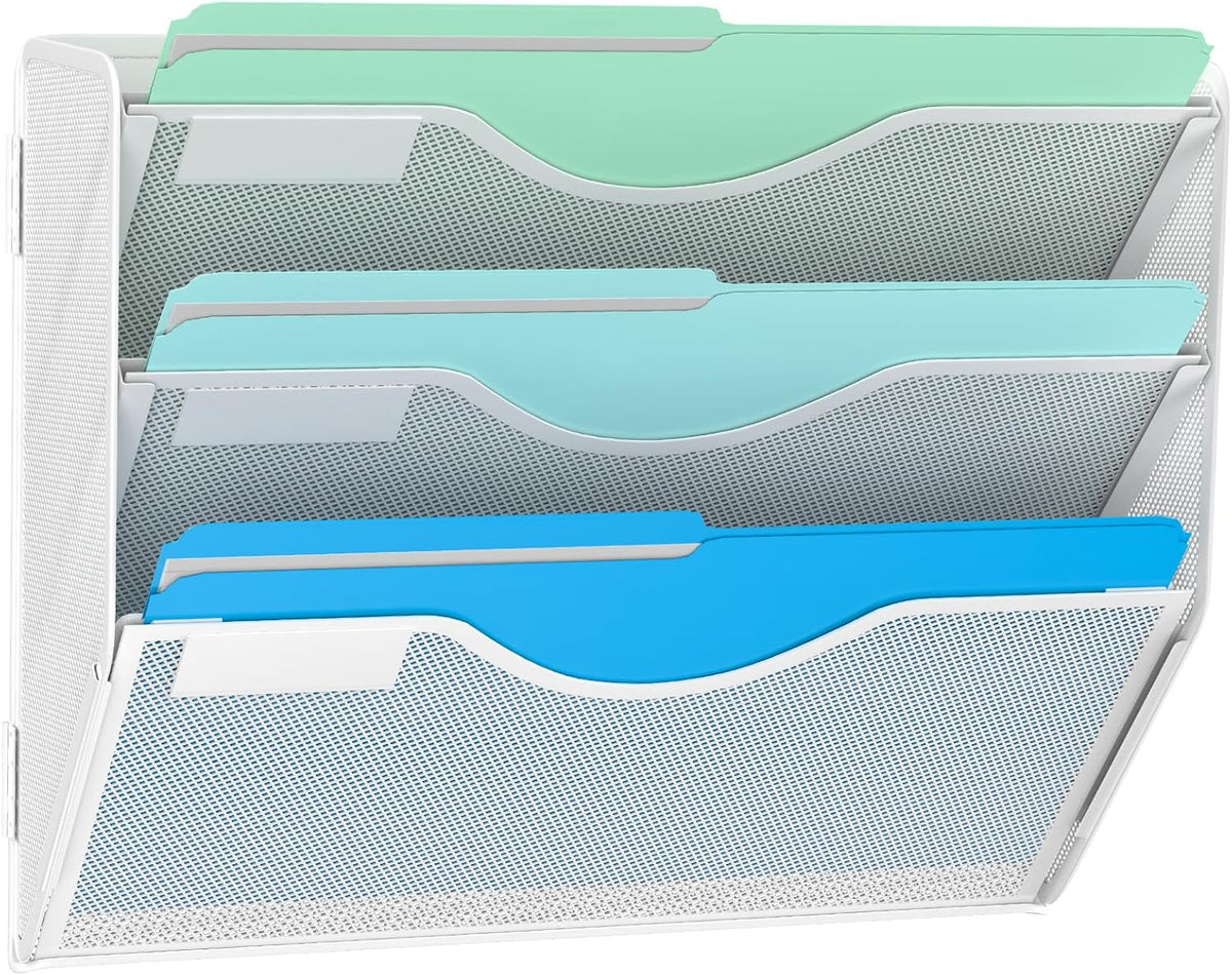 3 Tier Hanging Wall File Organizer, Mesh Mail Paper Orgnization Hanging File Folder Holder for Home