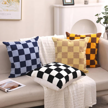 Alysheer Checkered Embroidered Decorative Throw Pillow Covers 18"x 18" Set of 2, Farmhouse Maillard