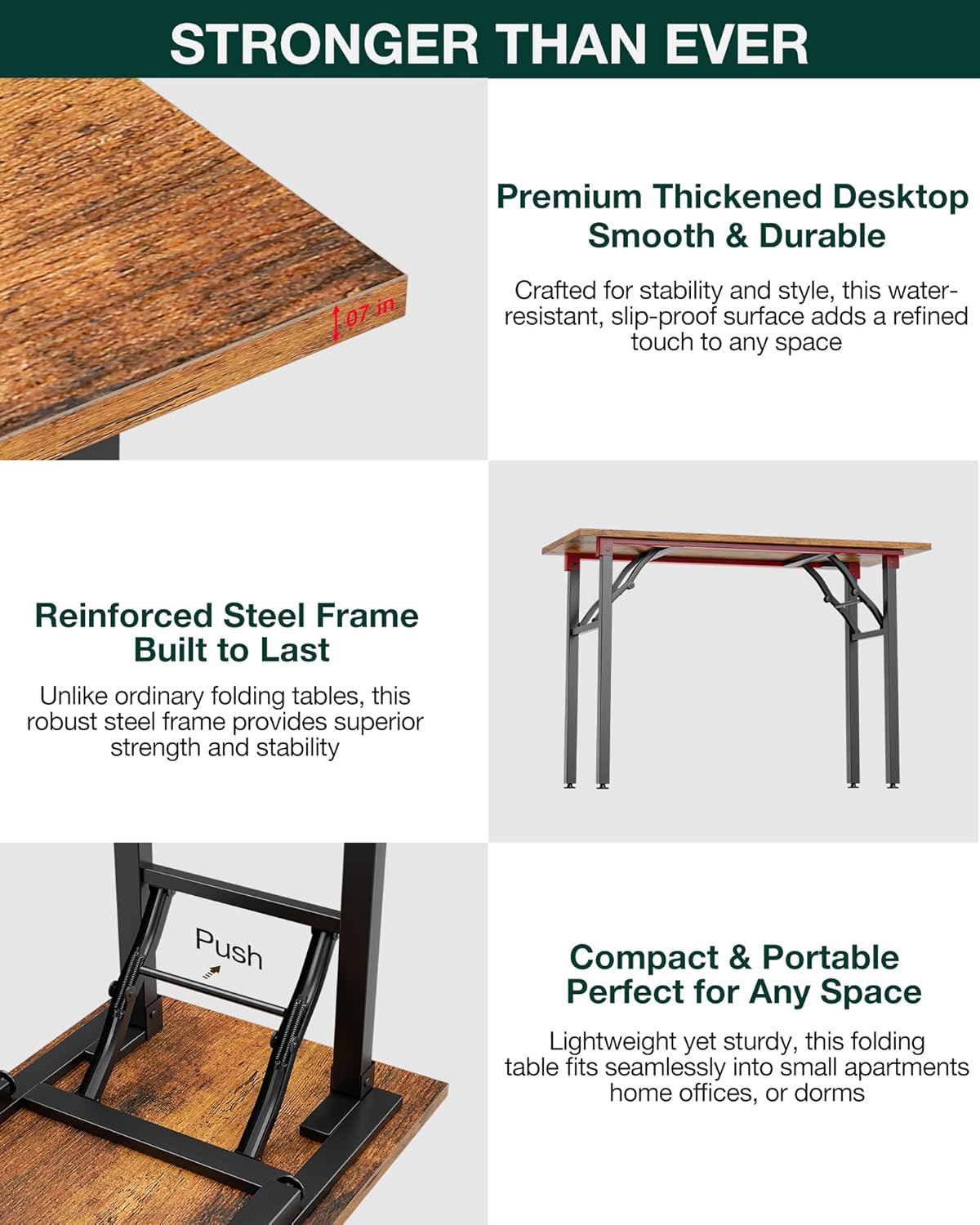 Frylr Small Folding Computer Desk – Portable 55.1 Inch Foldable Laptop Table, Collapsible and