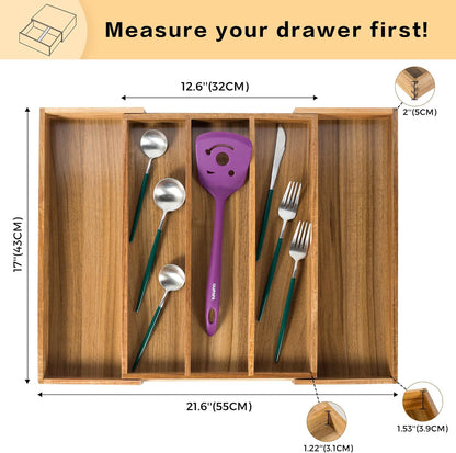Utoplike Acacia Kitchen Drawer Organizer Expandable, Large Utensils and Cutlery Tray, Adjustable