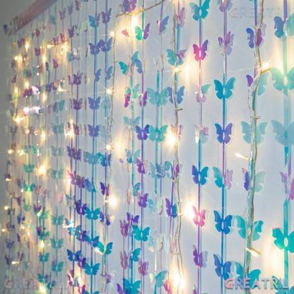 Iridescent Butterfly Fringe Party Backdrop - GREATRIL Fairy Streamers for Butterfly Princess Themed