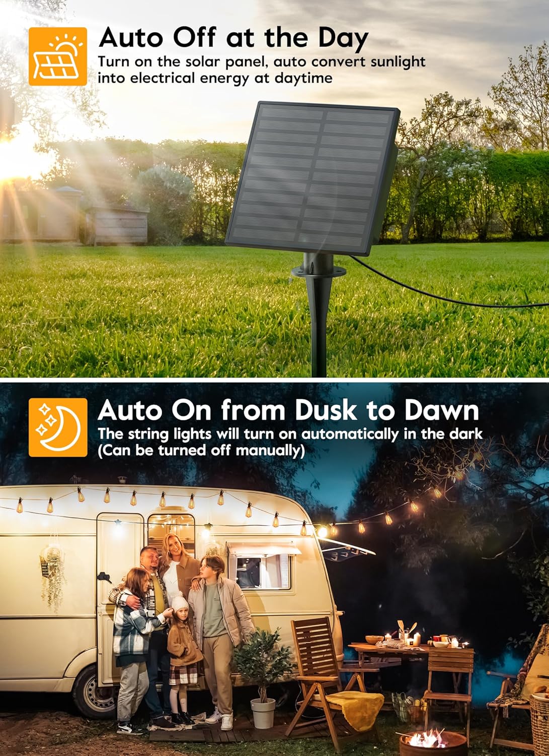 Brightown Solar String Lights Outdoor - 38FT Patio With Remote, 16 Shatterproof LED Bulbs, 3 Light